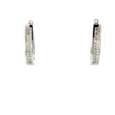 14k White Gold 1.00ct G VS2 Princess Cut Invisible Set Diamond Hoop Earrings 4mm 1" Oval